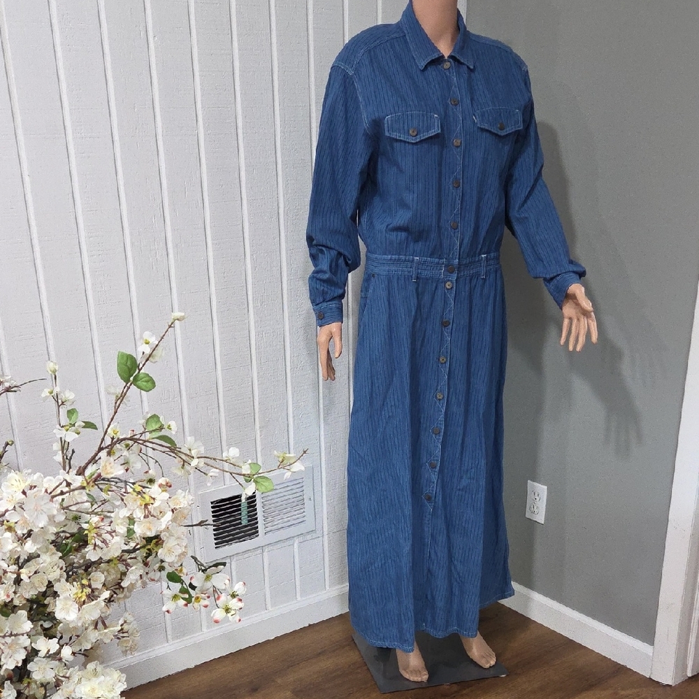 Vintage Blue Denim Maxi Dress